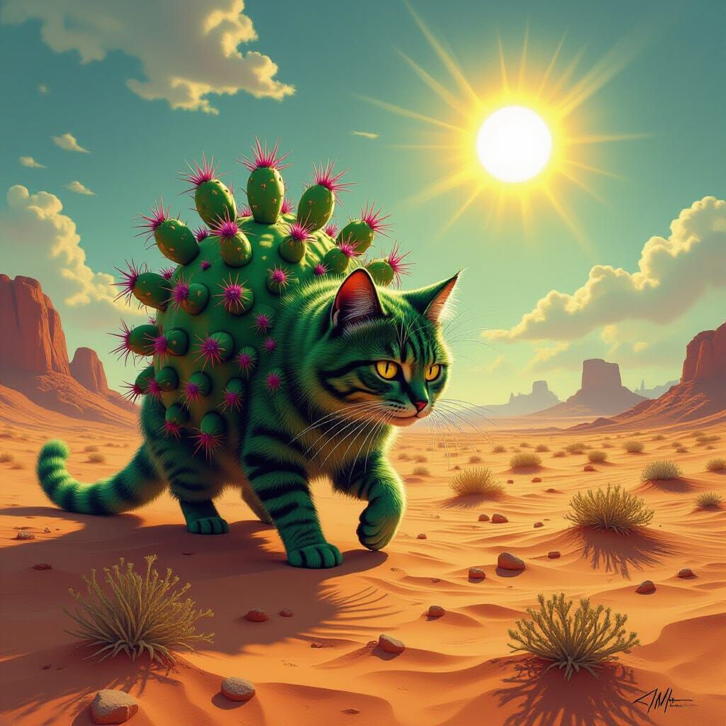 Cactus Cat Hybrid Hunts in Scorching Desert