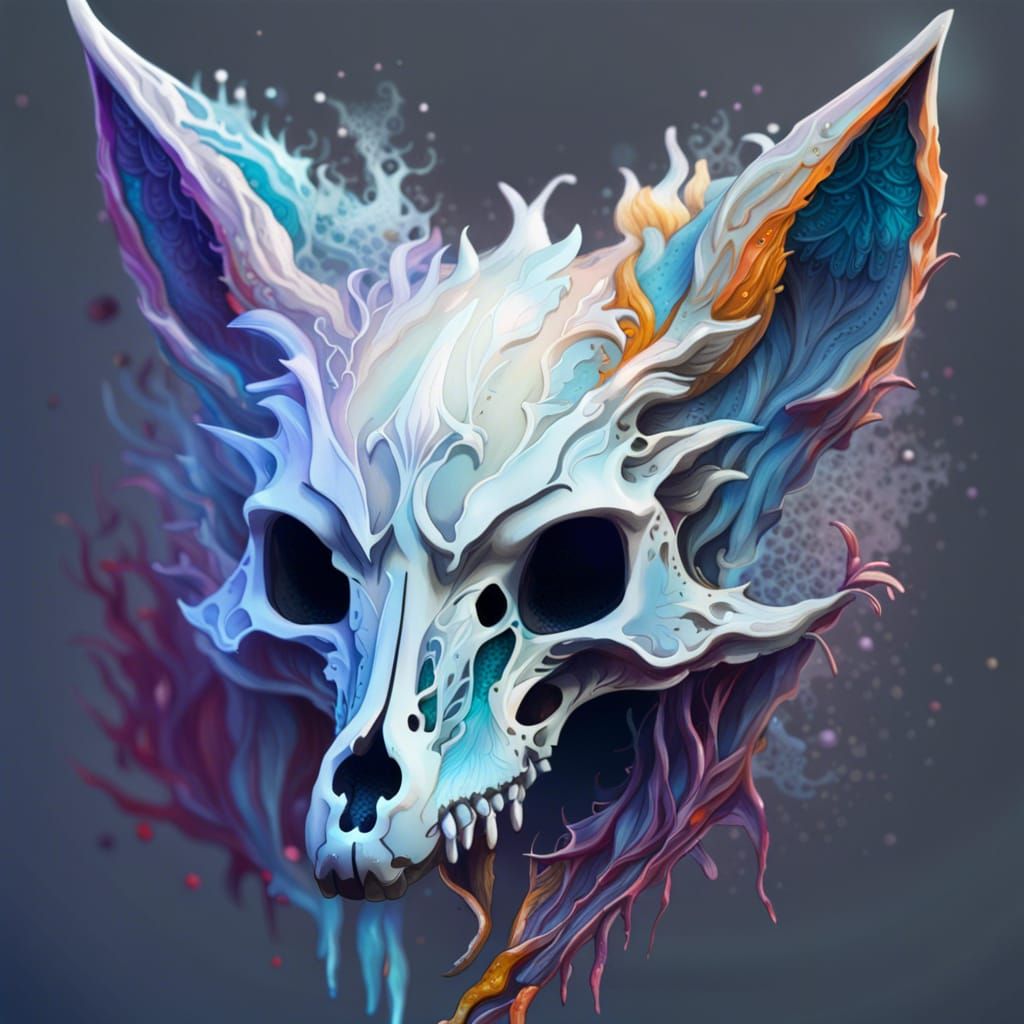Hyperrealistic Fox Skull in Frost: Splash Art