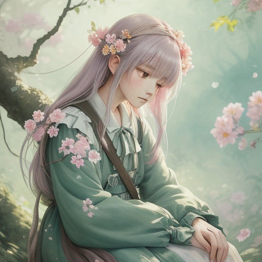 Whimsical Anime Portrait of a Girl Contemplating in Nature