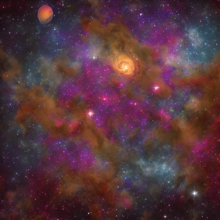 Nebula with Planets, Stars, and Cosmic Mountains