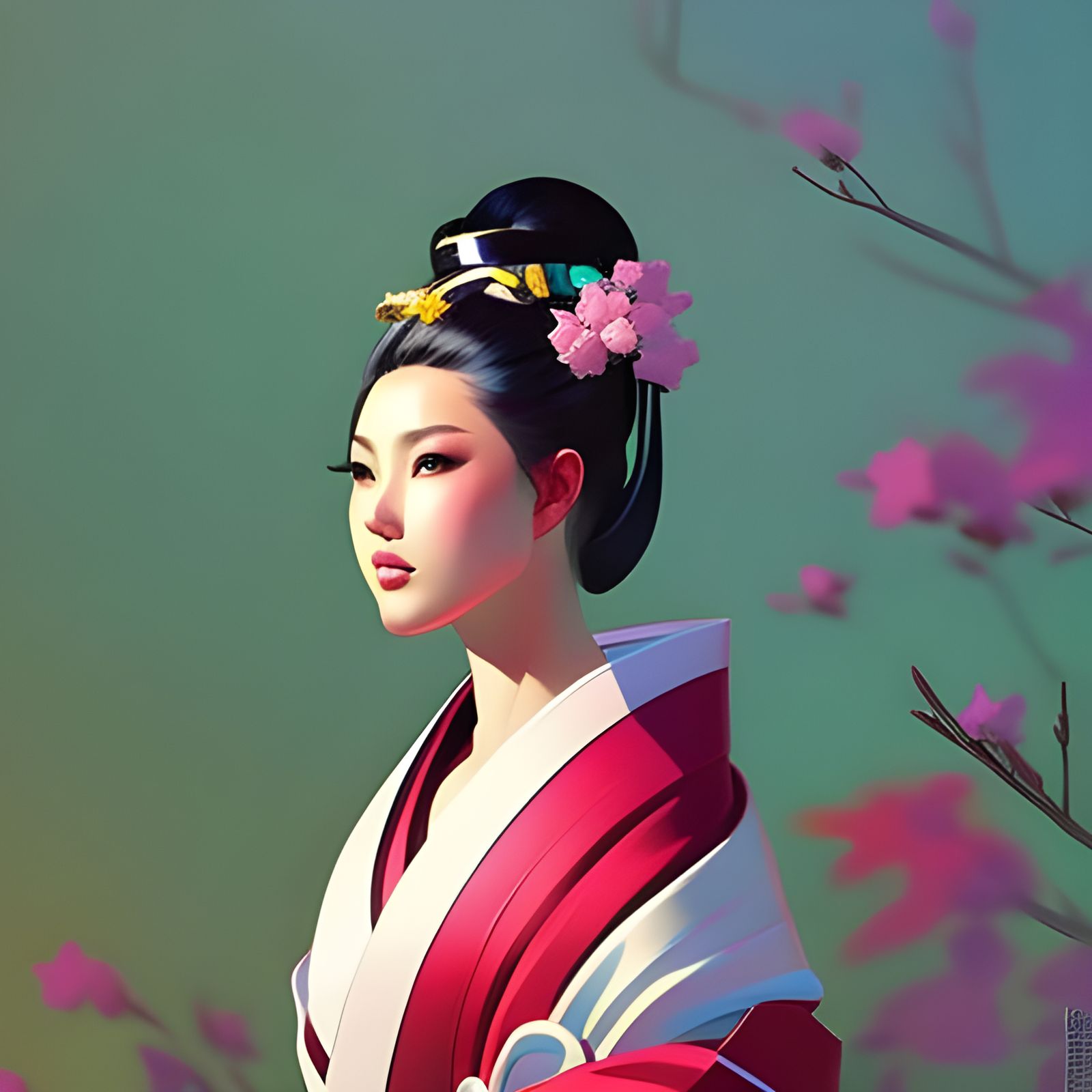 Ainu Girl Portrait in Digital Oil Painting Style