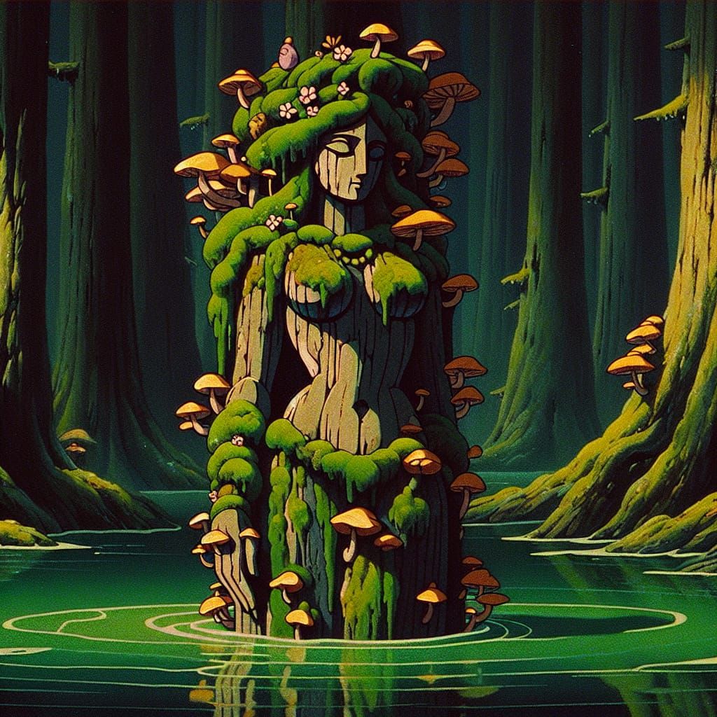 Mystical Venus Amidst Jungle Fungus, in Vintage Cartoon Styl...