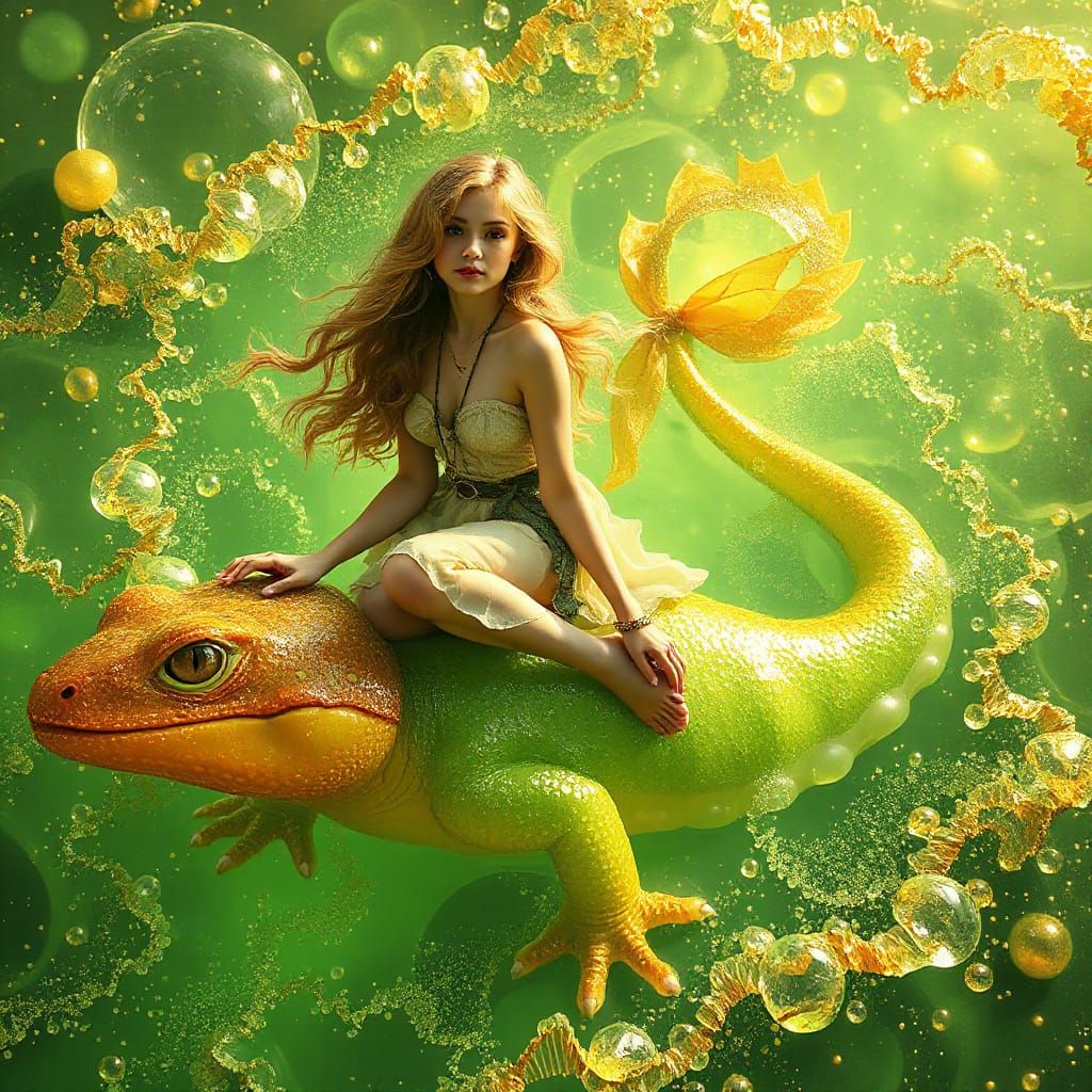 Woman on Gummy Salamander in Soda Sea