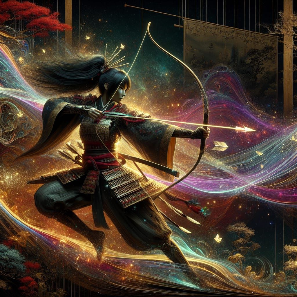 Fantasy Samurai Archer in Epic Forest Battle