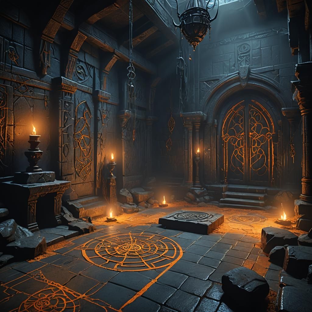 Eerie Dark Fantasy Dungeon Room Concept Art