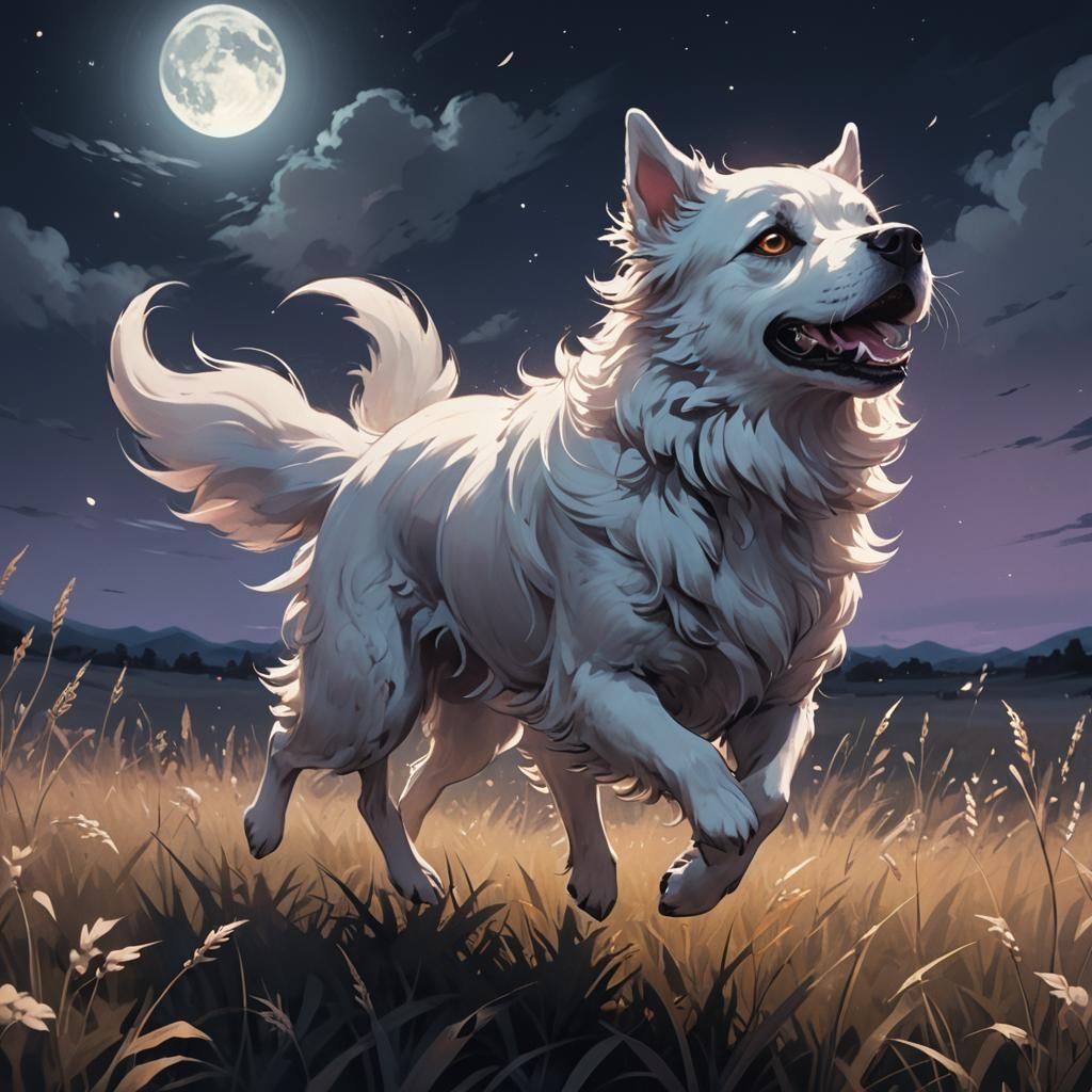 Ghost Dog Floating in Dark Fantasy Anime Art