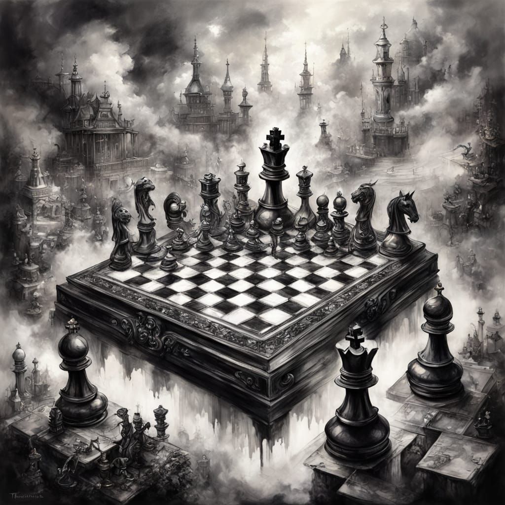Ethereal Ink Chess Set Emerges on Canvas