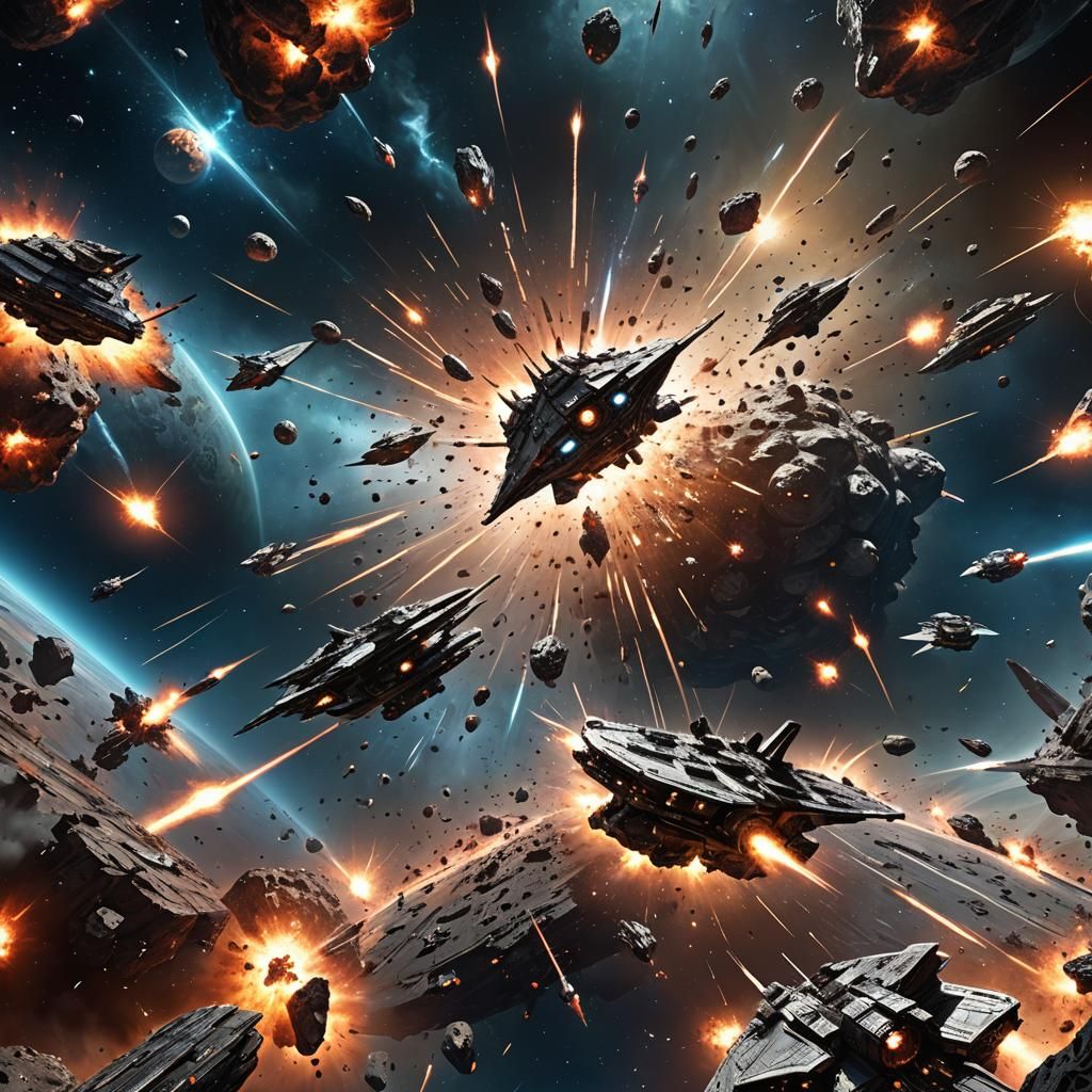 Epic Space Battle with Colossal Ships in Space