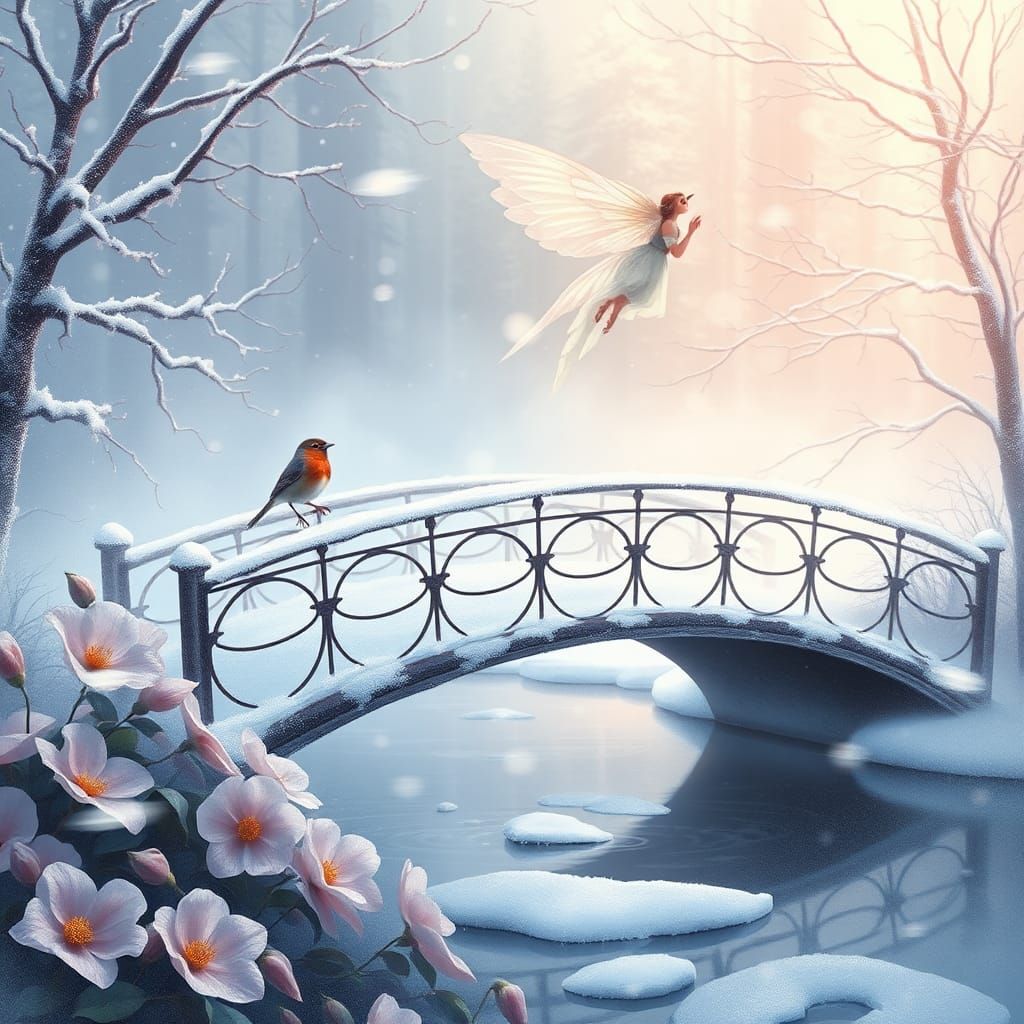 Winter Landscape with Fairy in Romantic Style