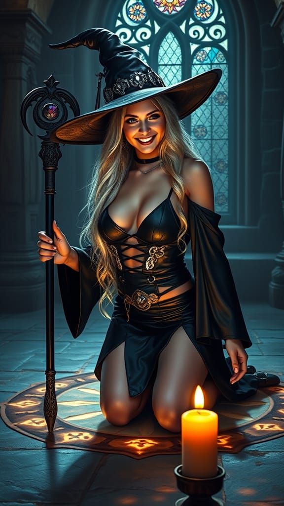 Dark Witch in Mystical Chamber: Digital Fantasy Art