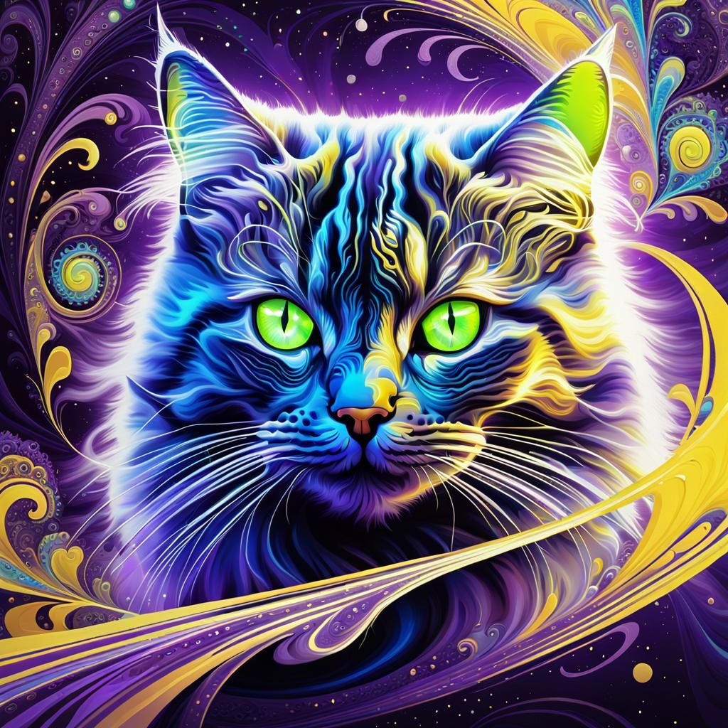 Surreal Neon Cat in Psychedelic Art Style