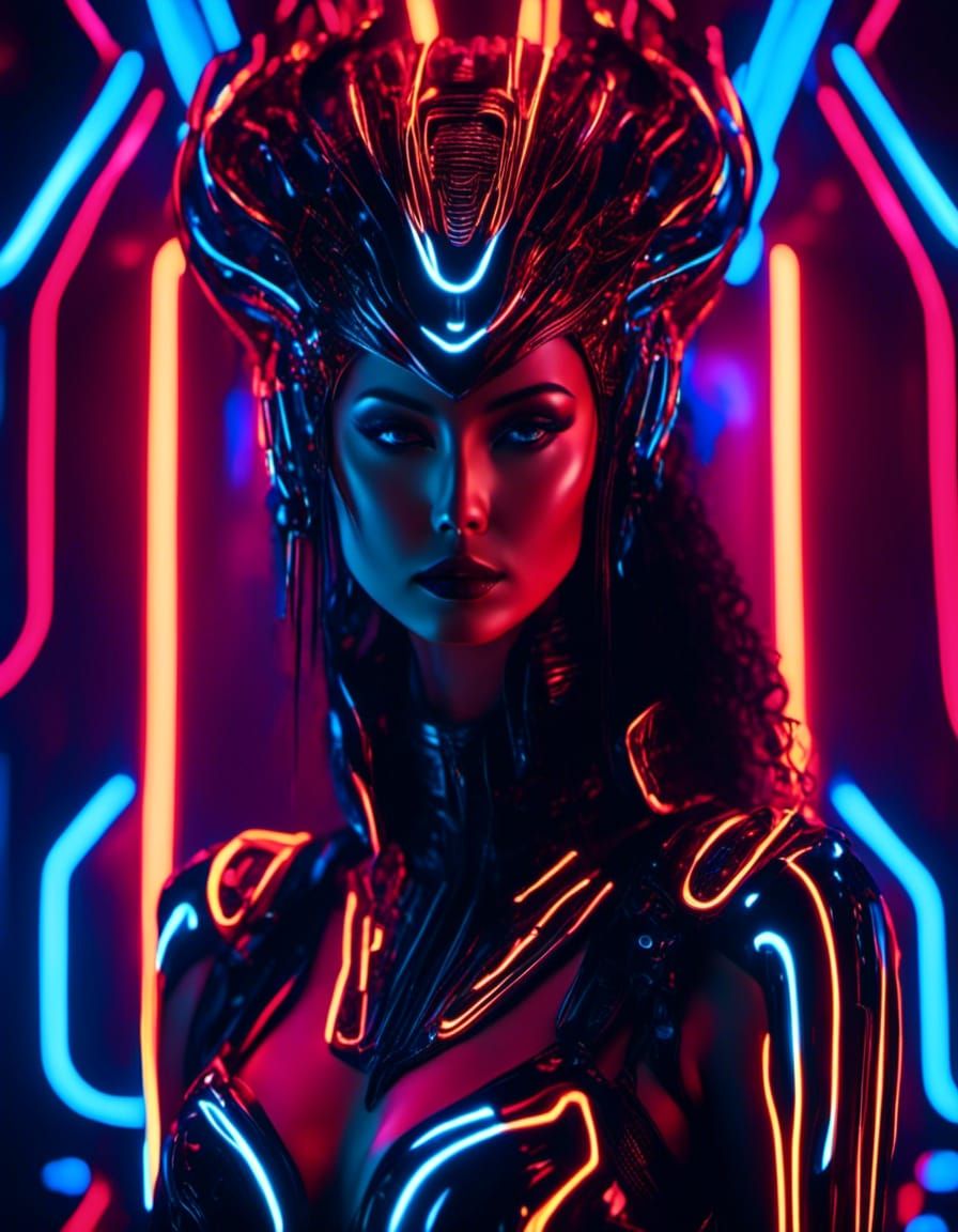 Cyberpunk Monster-Woman in TRON and HR Giger Style