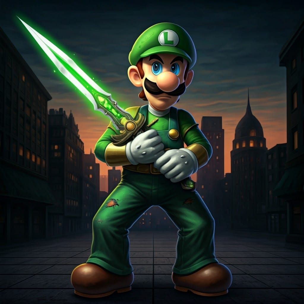 Luigi as Evil Green Ranger with Dragon Dagger