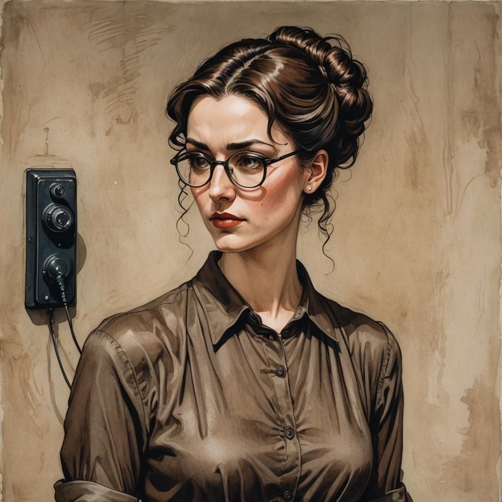 Vintage Telephone Operator in a Strict 1930s Style Portrait