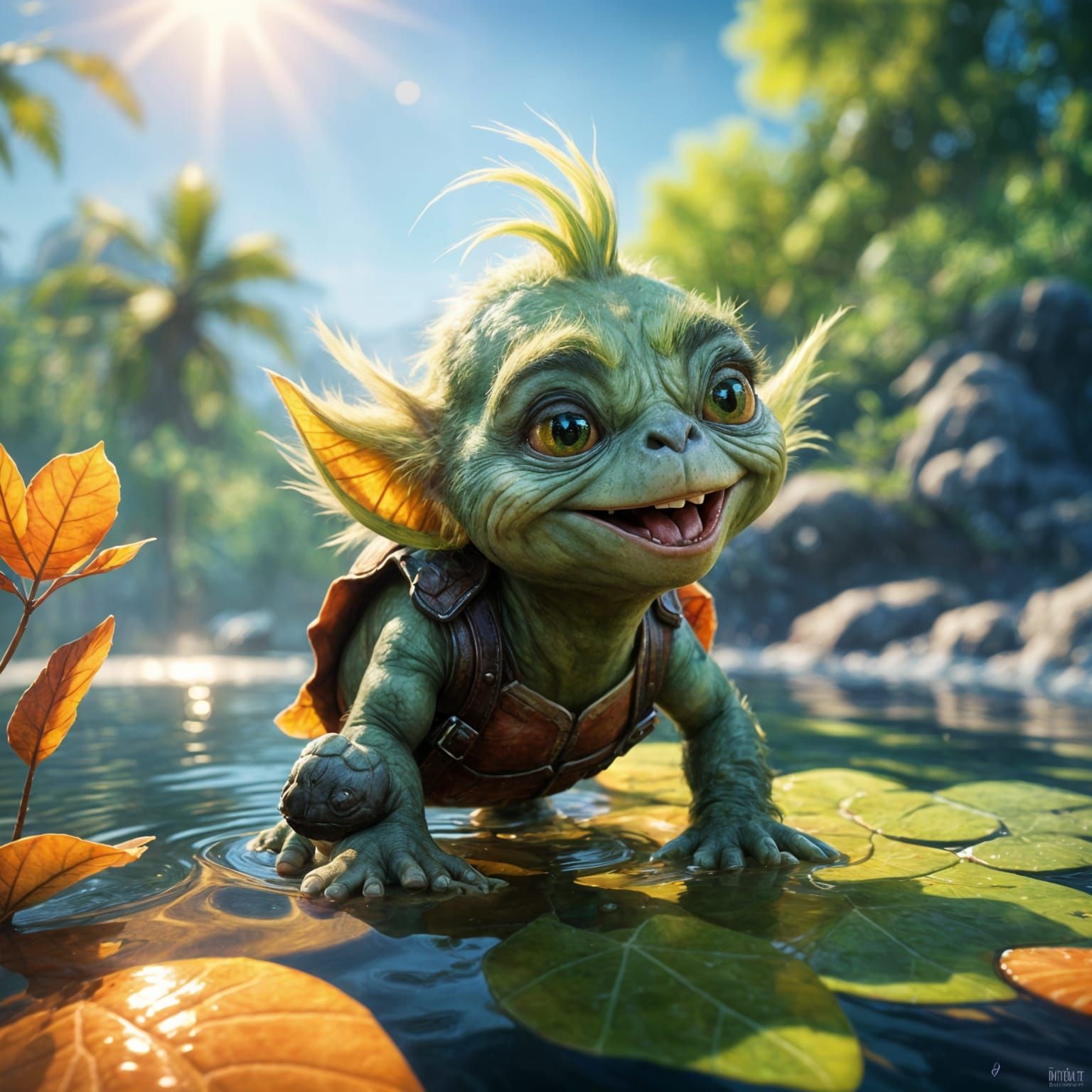 Baby Grinch and Turtle: Detailed Matte Painting