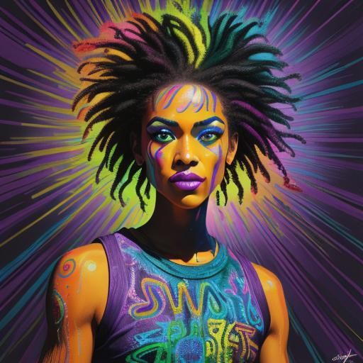 Rainbow Skin Portrait in Street Art Style