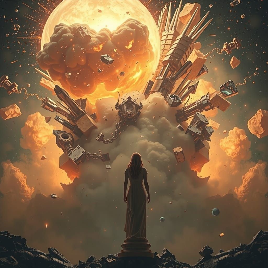 Cosmic Explosion Ejecting Emotion Sculptures in Space