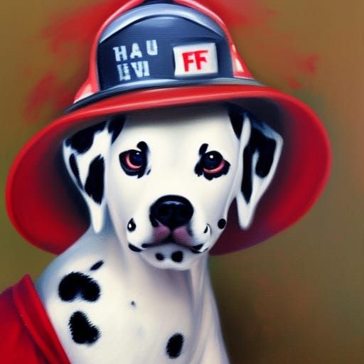 Dalmatian Puppy Firefighter in Oil Painting