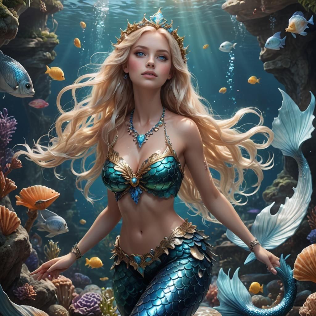 Beautiful Mermaid Singing in Deep Color Fantasy Art