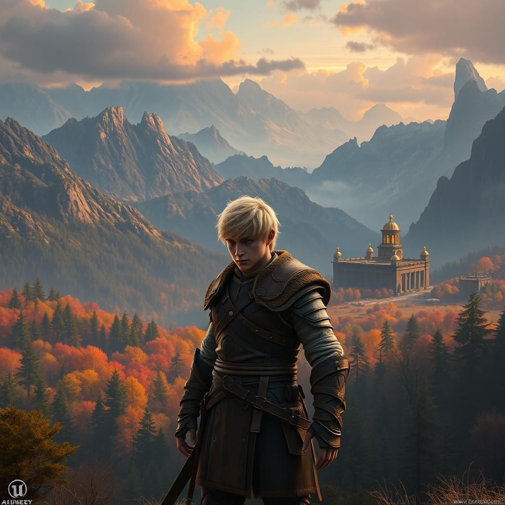 Fantasy Hero in Mystical Landscape, Digital Art