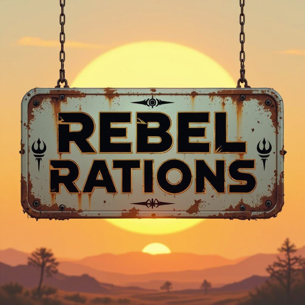 Rebel Rations Sign in Retro-Futuristic Style