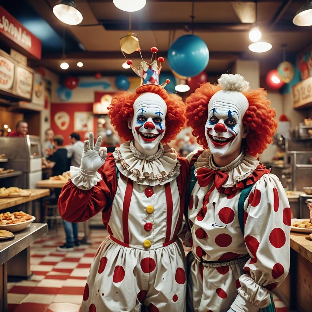 Animatronic Clowns on Stage: Photorealistic Digital Art