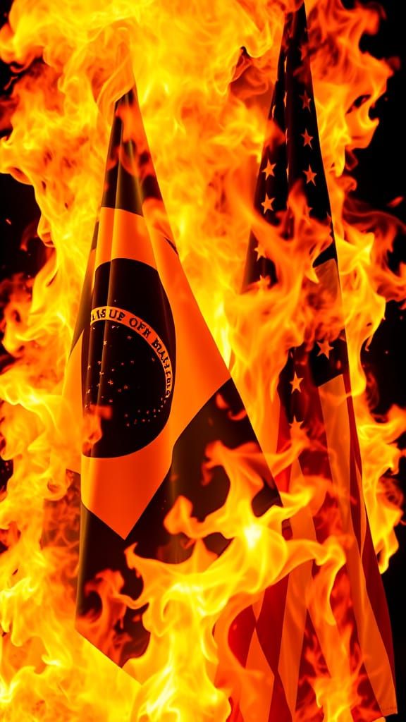 Brazilian and American Flags Ablaze