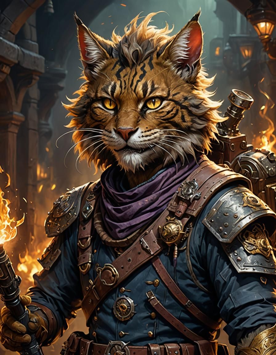Tabaxi Artificer Portrait in Dark Fantasy Style