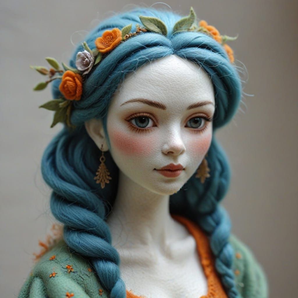 Felted Woman Figurine: Layered Felt Art