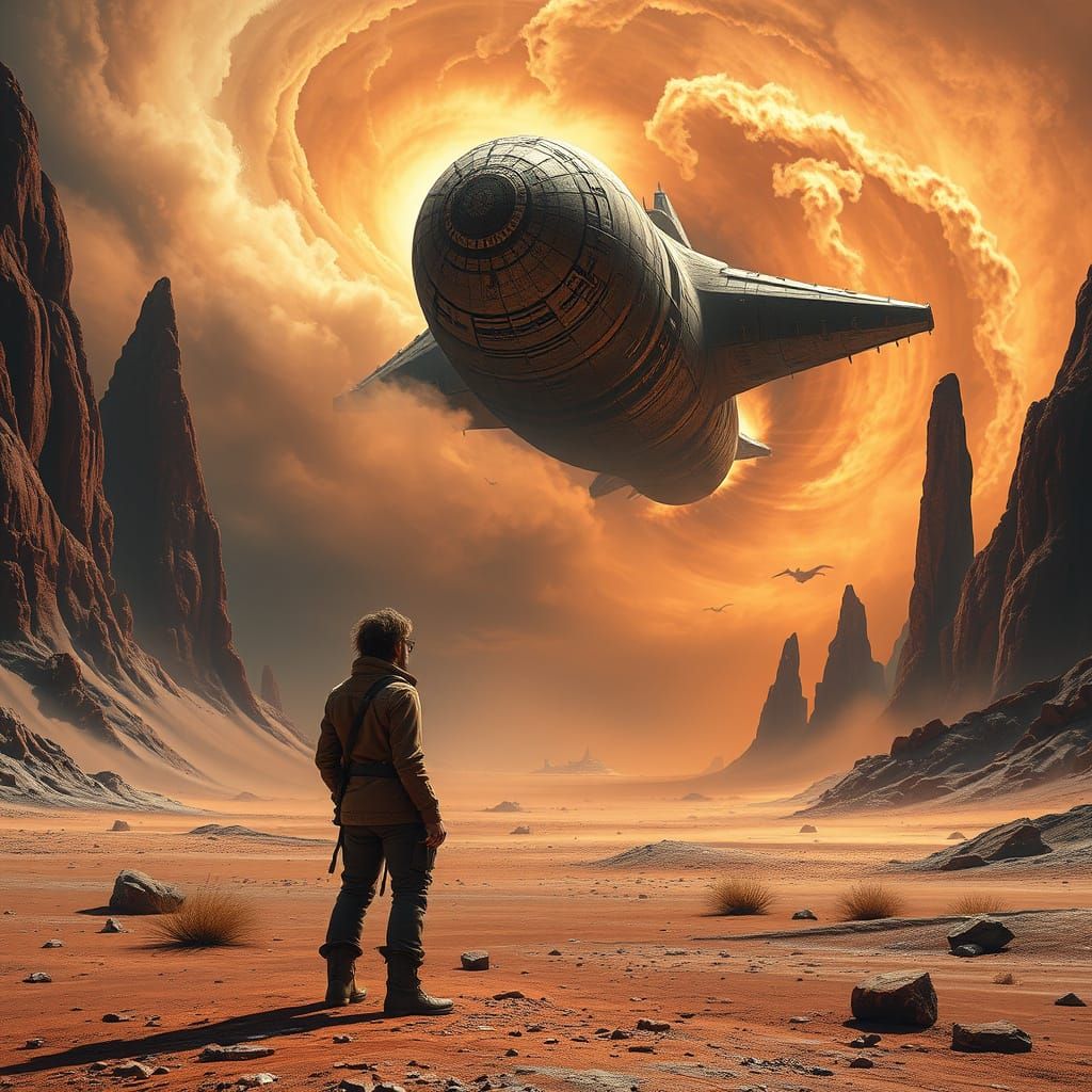 Cosmic Explorer Gazes at Derelict Spaceship