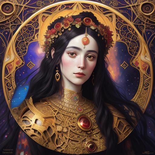 Persephone, Goddess of Spring in Klimt Style