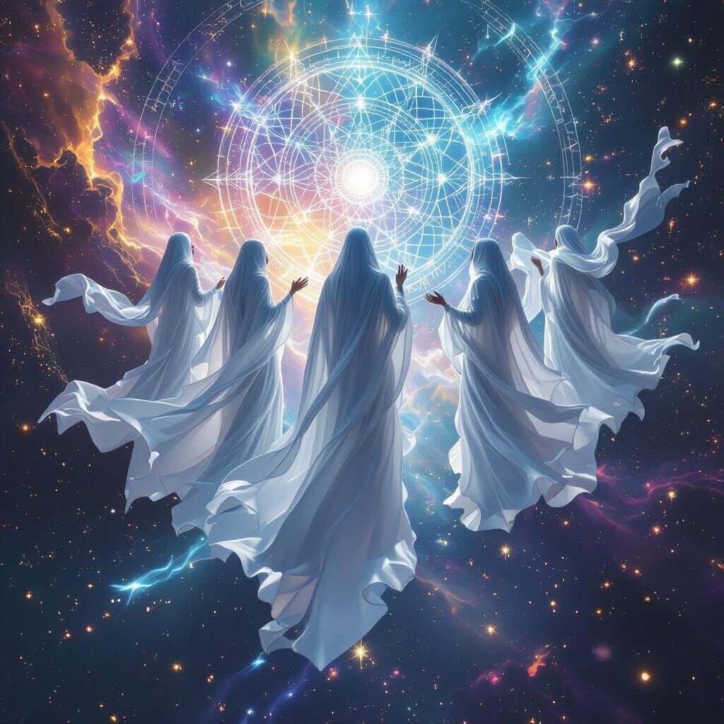 Celestial Choir Singing Light in Nebula, Octane Render