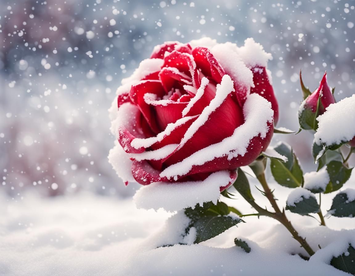 Red Rose in Snow, Soft Color Palette