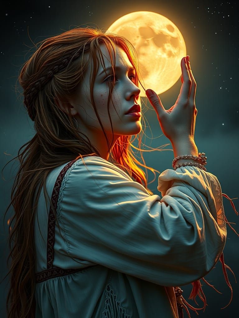 Ginger Boho Goddess Reaches for the Moon