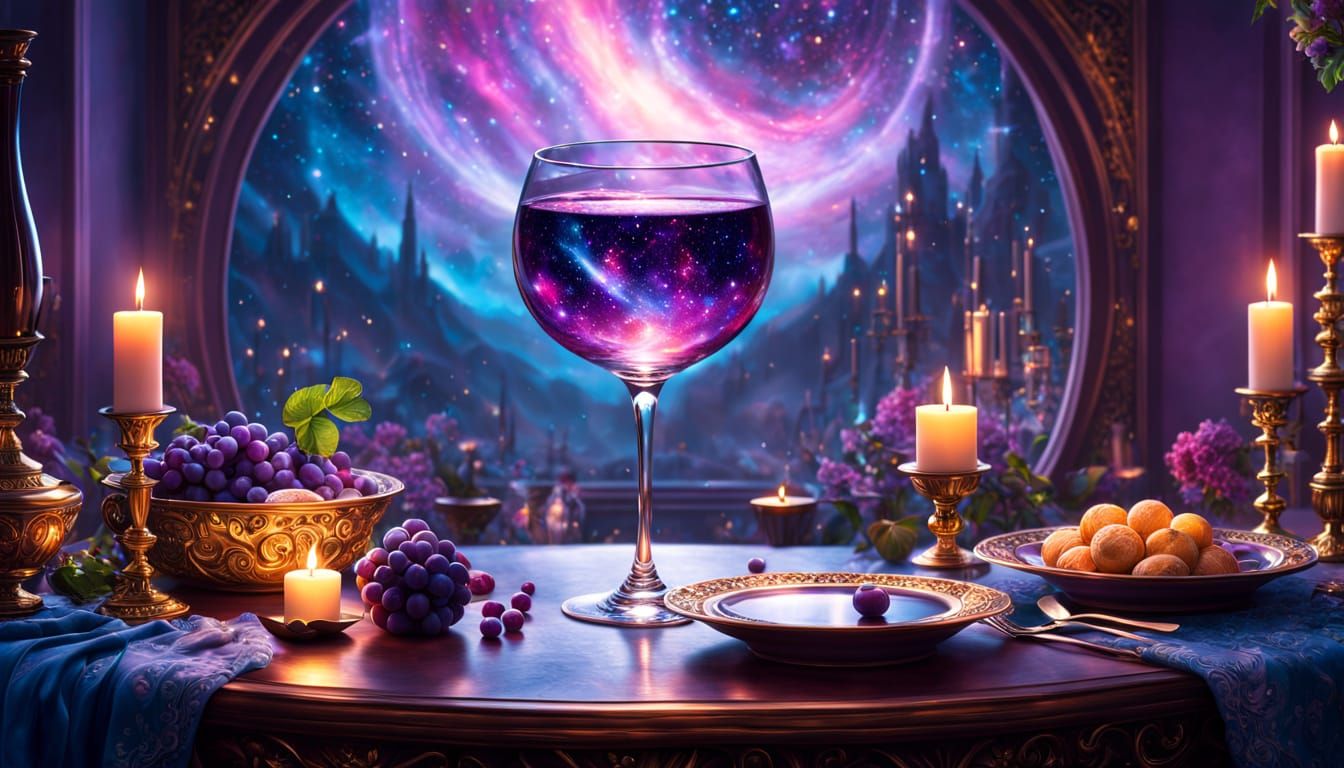 Ethereal Cosmic Wine Glass in Hyperrealistic Style