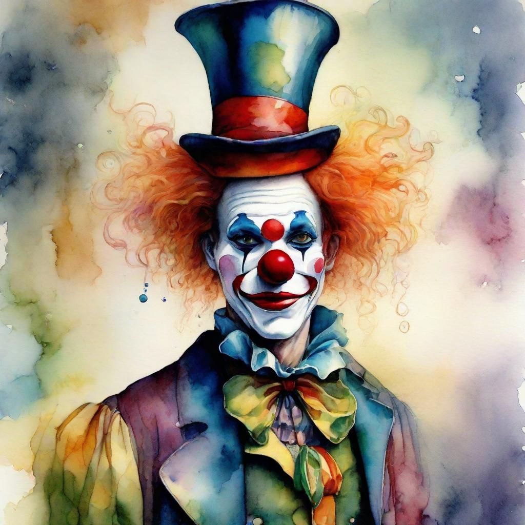 Surreal Watercolor Clown Portrait