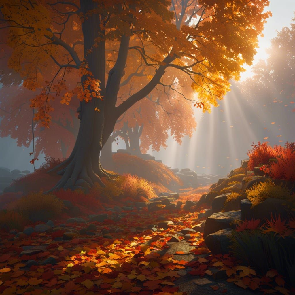 Ethereal Autumn Mist: Hyperdetailed Concept Art