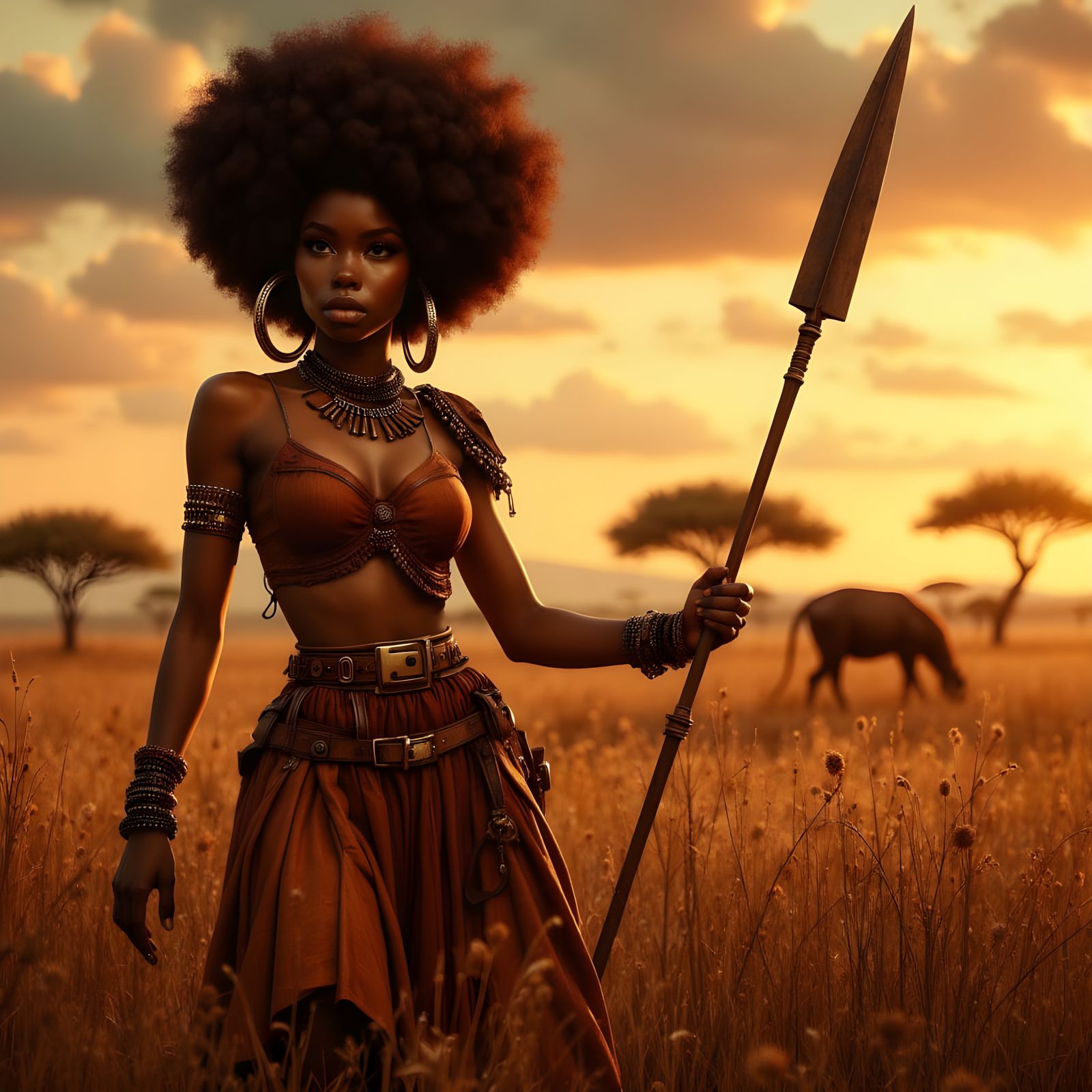 Tribal African Beauty on the Savanna at Golden Hour