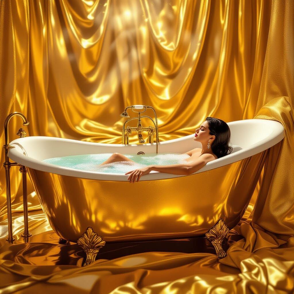 Opulent Golden Bath Surreal Dreamscape