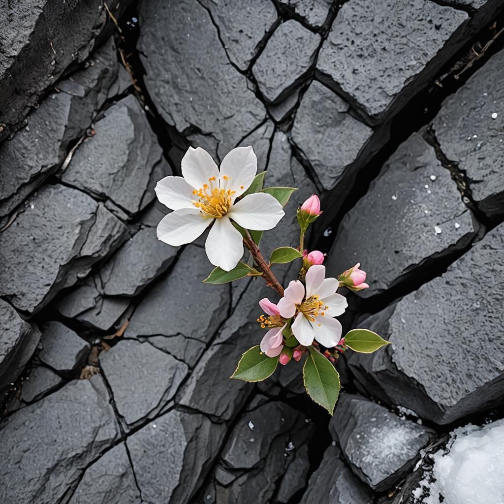 Flower of Hope Blooms in Winter Crevice