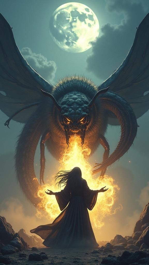 Giant Bee and Snake Battle with Sorceress