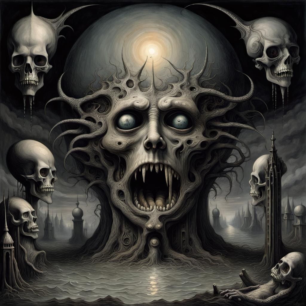 Nightmarish Cosmic Vision in Surrealist Style