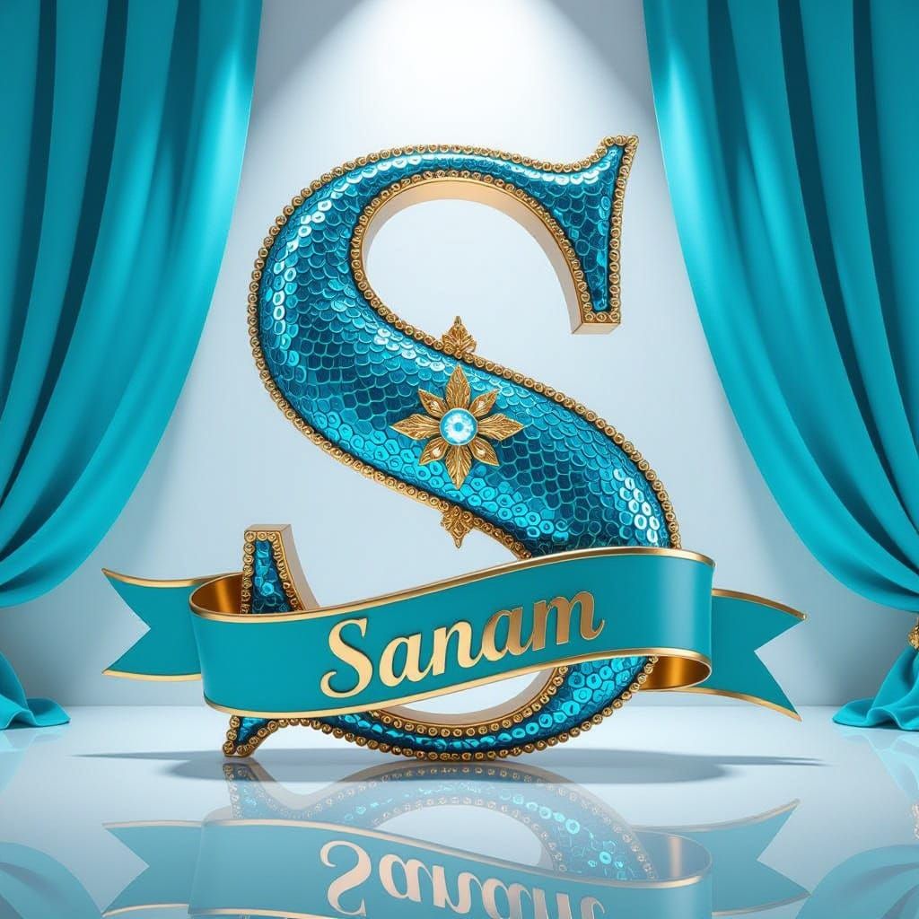 Luxurious 3D Letter S with Turquoise Sequins and Gold Accent...