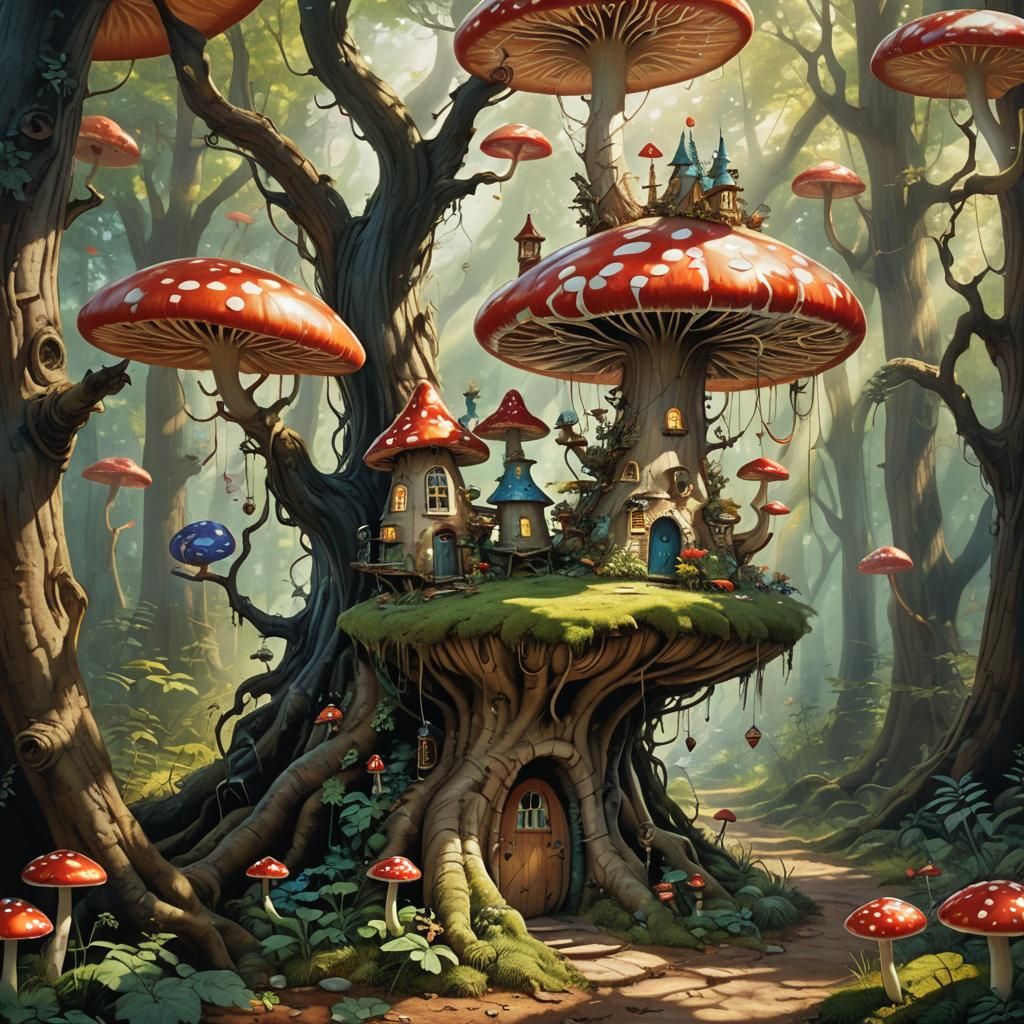 Surreal Forest Scene with Coffee Pot in Dali Style