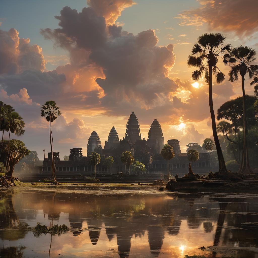 Angkor Wat Temple at Sunset: A Luminist Landscape