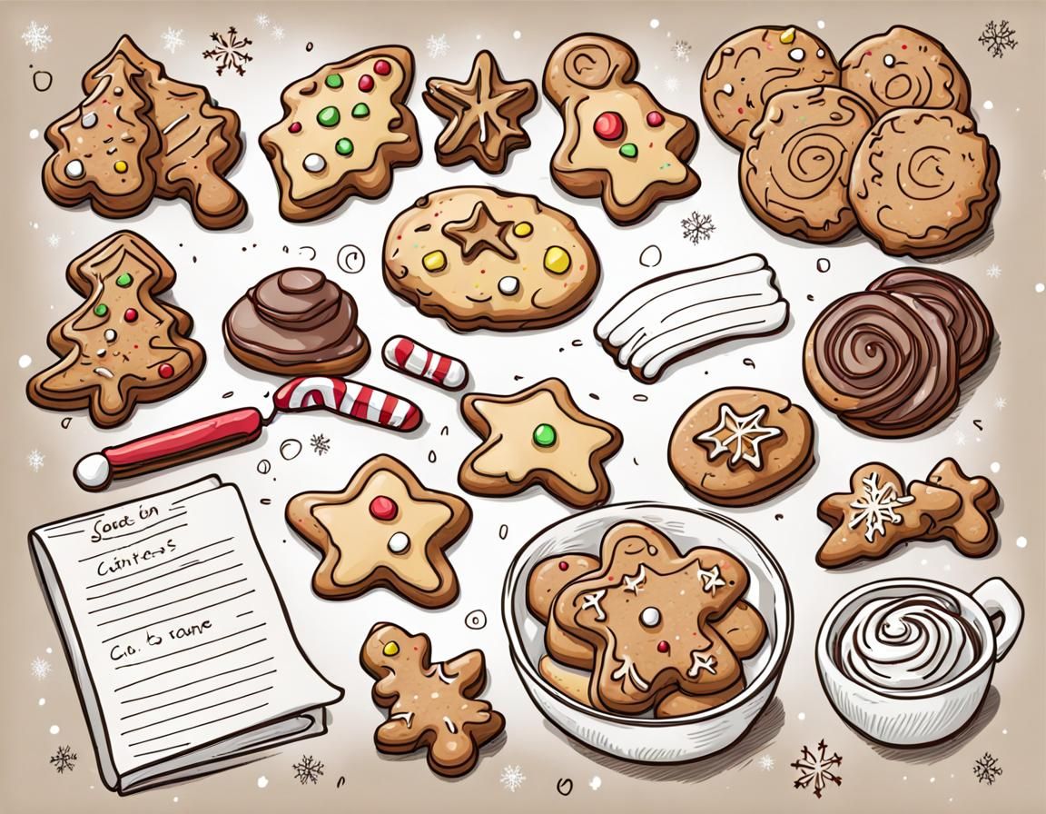 Christmas Cookie Recipe in Color Sketch Style