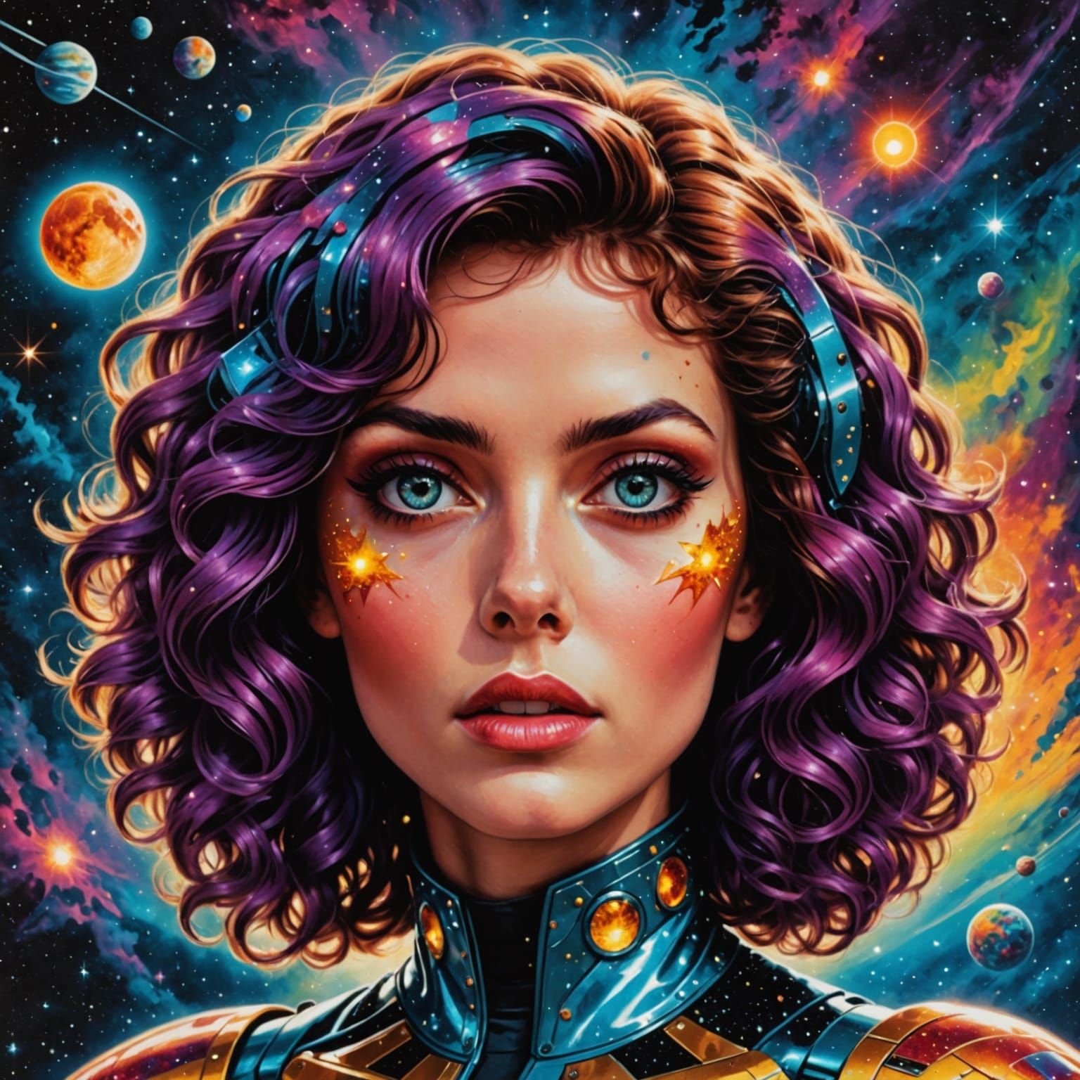 Glowing Female Figure in Cosmic Solar Punk Art