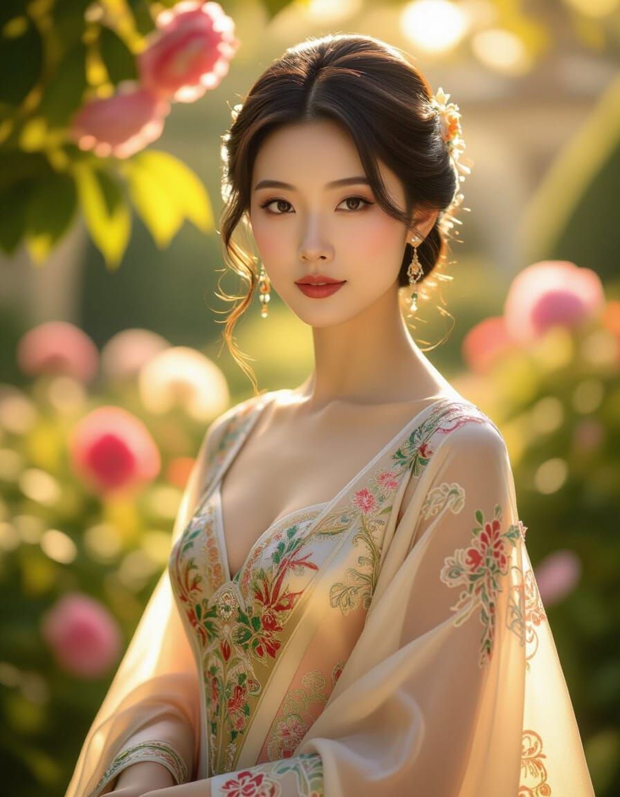 Elegant Asian Princess in Palace Garden