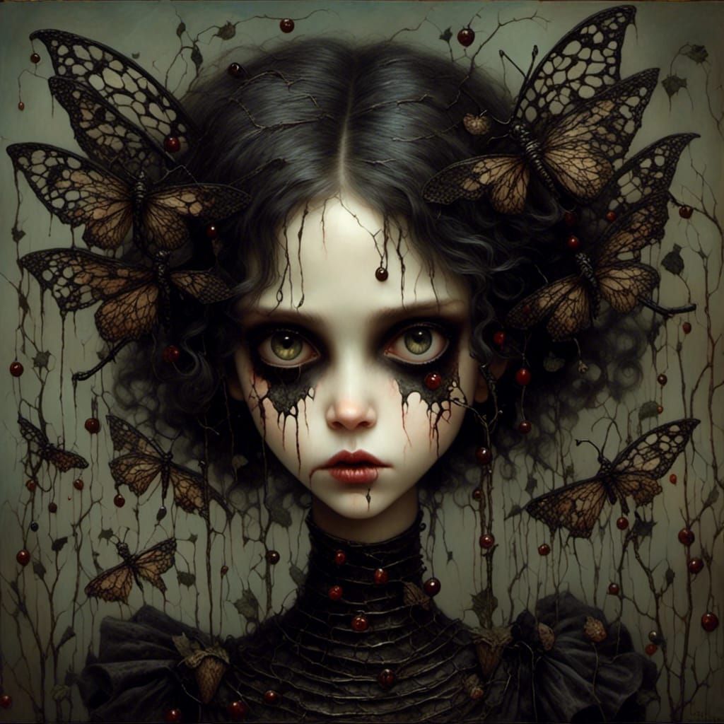 Gothic Dark Fairy Portrait of a Scary Girl
