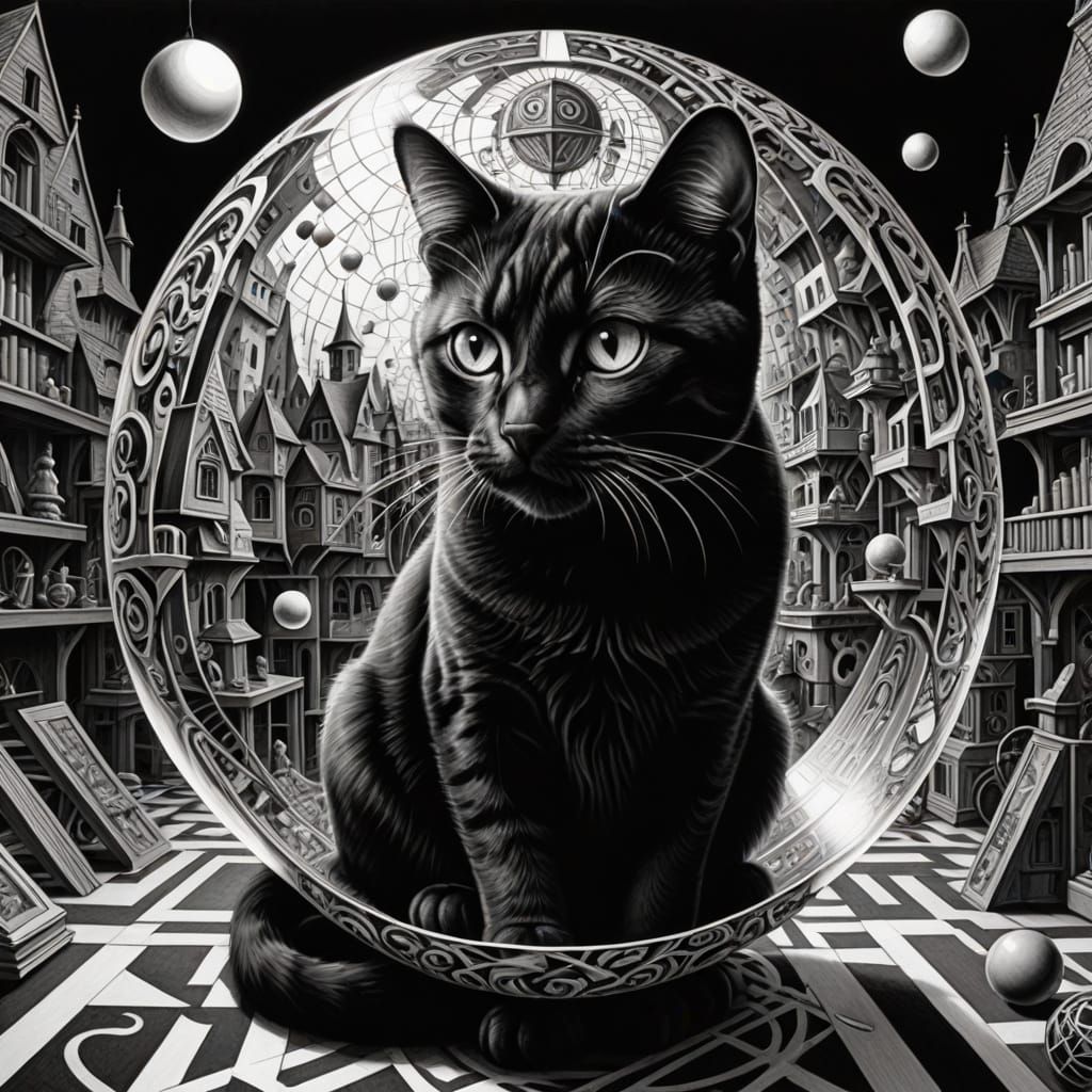 Surreal Cat Encounters Escheresque Optical Illusion